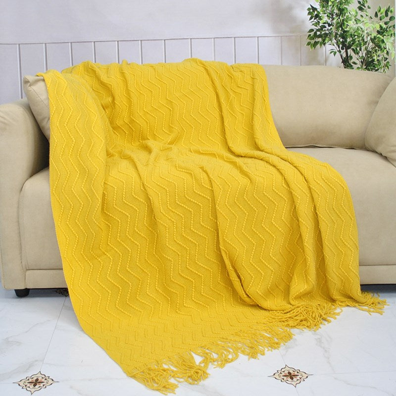 Scandinavian Knitted Tassel Throw Blanket
