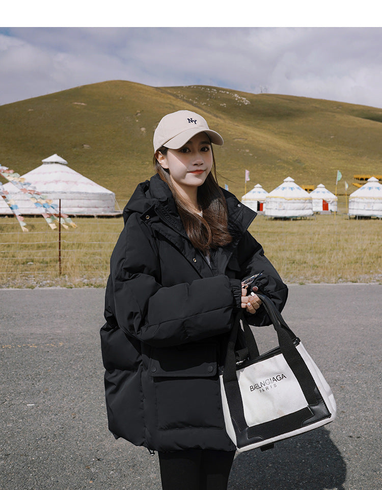 2024 Winter New Cotton-padded Coat Cotton-padded Coat Women's Hooded Bread Suit Short Small College-style Age-reducing Cotton-padded Coat Coat Padilla Innovations LLC