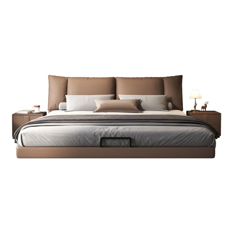 New Italian-style luxury genuine leather floating bed, modern minimalist home bridal bed, double master bed, large bed, internet-famous leather art bed