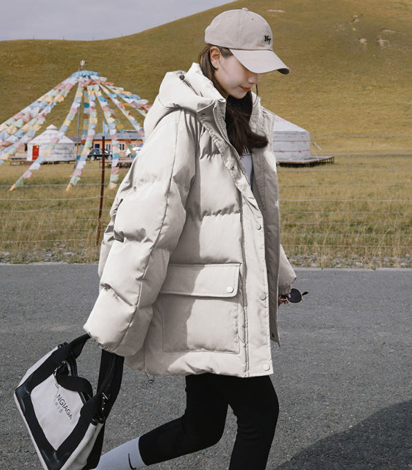 2024 Winter New Cotton-padded Coat Cotton-padded Coat Women's Hooded Bread Suit Short Small College-style Age-reducing Cotton-padded Coat Coat Padilla Innovations LLC