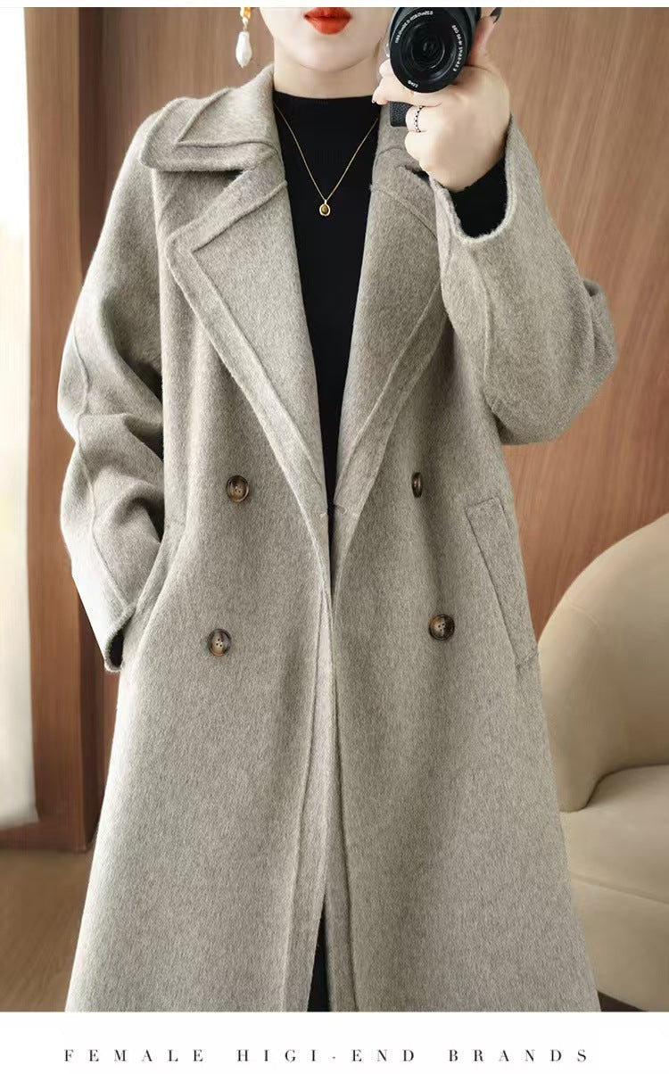 24 Winter New Mid-length Double-sided Wool Coat New Popular Cashmere Coat Thickened Over-the-knee Wool Coat Padilla Innovations LLC