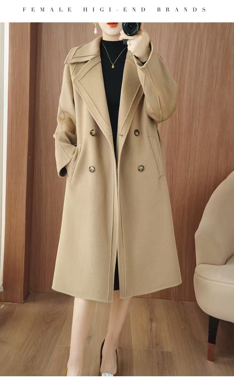 24 Winter New Mid-length Double-sided Wool Coat New Popular Cashmere Coat Thickened Over-the-knee Wool Coat Padilla Innovations LLC