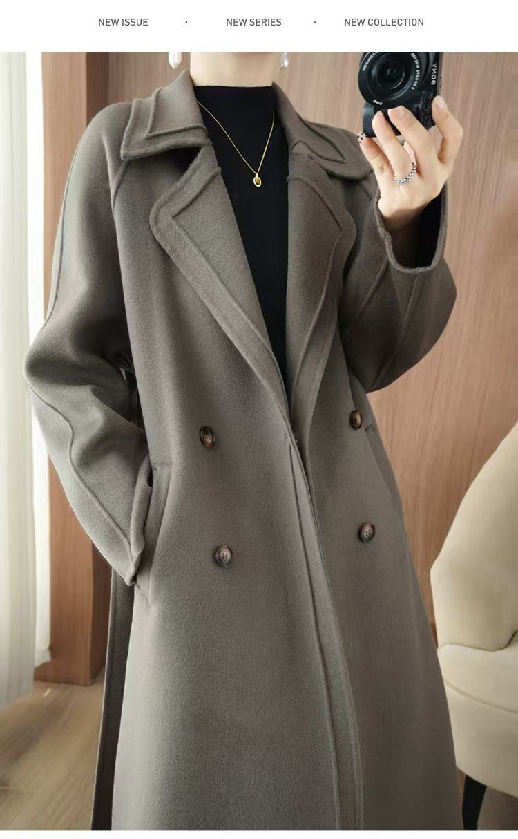 24 Winter New Mid-length Double-sided Wool Coat New Popular Cashmere Coat Thickened Over-the-knee Wool Coat Padilla Innovations LLC