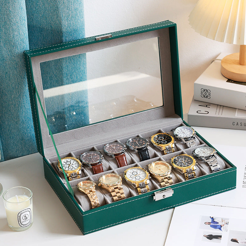 Leather Watch & Jewelry Storage Box with Lock