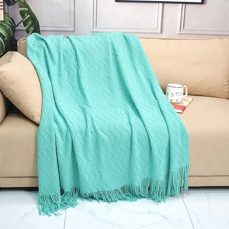 Scandinavian Knitted Tassel Throw Blanket