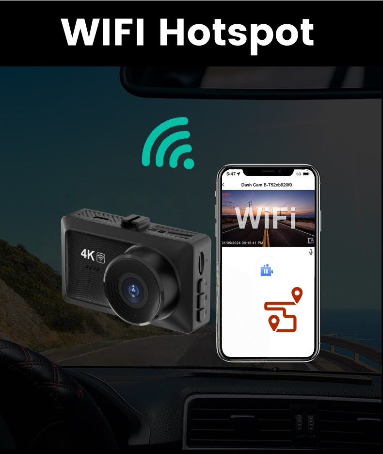 4K Front + Rear Wi-Fi Dash Camera with Night Vision