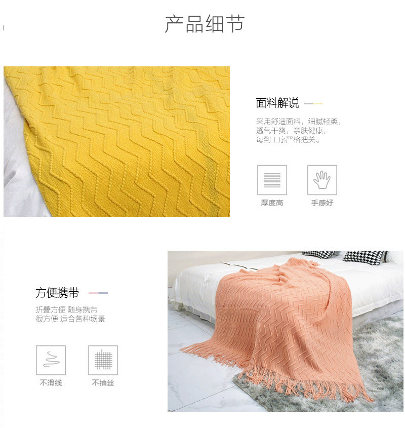 Scandinavian Knitted Tassel Throw Blanket