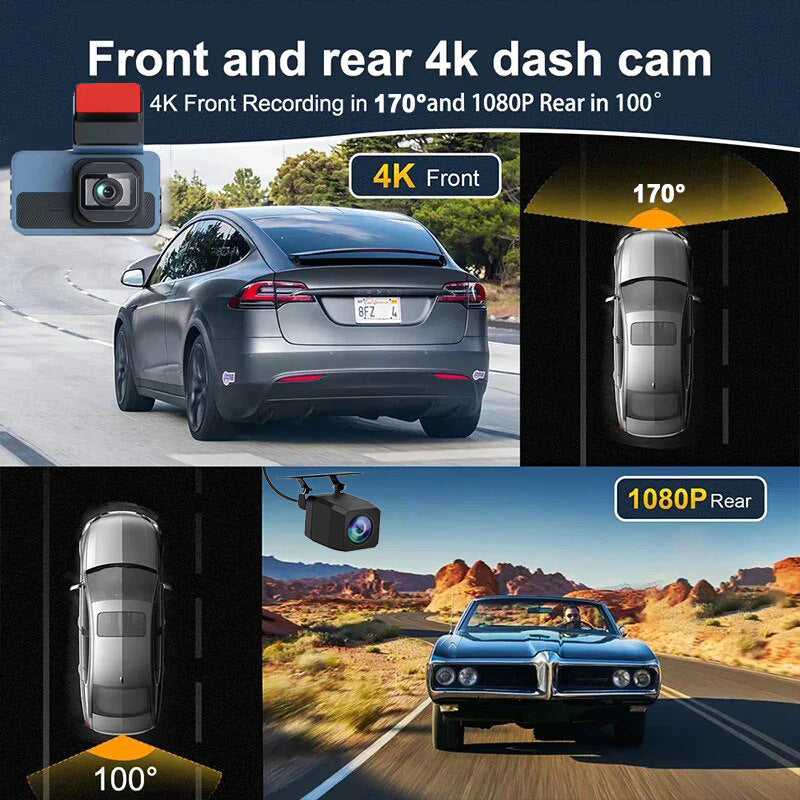4K Front + 1080p Rear Wi-Fi Dash Camera with ADAS/GPS Options