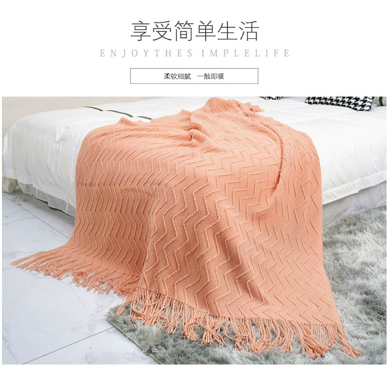 Scandinavian Knitted Tassel Throw Blanket