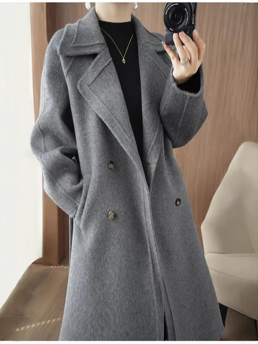 24 Winter New Mid-length Double-sided Wool Coat New Popular Cashmere Coat Thickened Over-the-knee Wool Coat Padilla Innovations LLC
