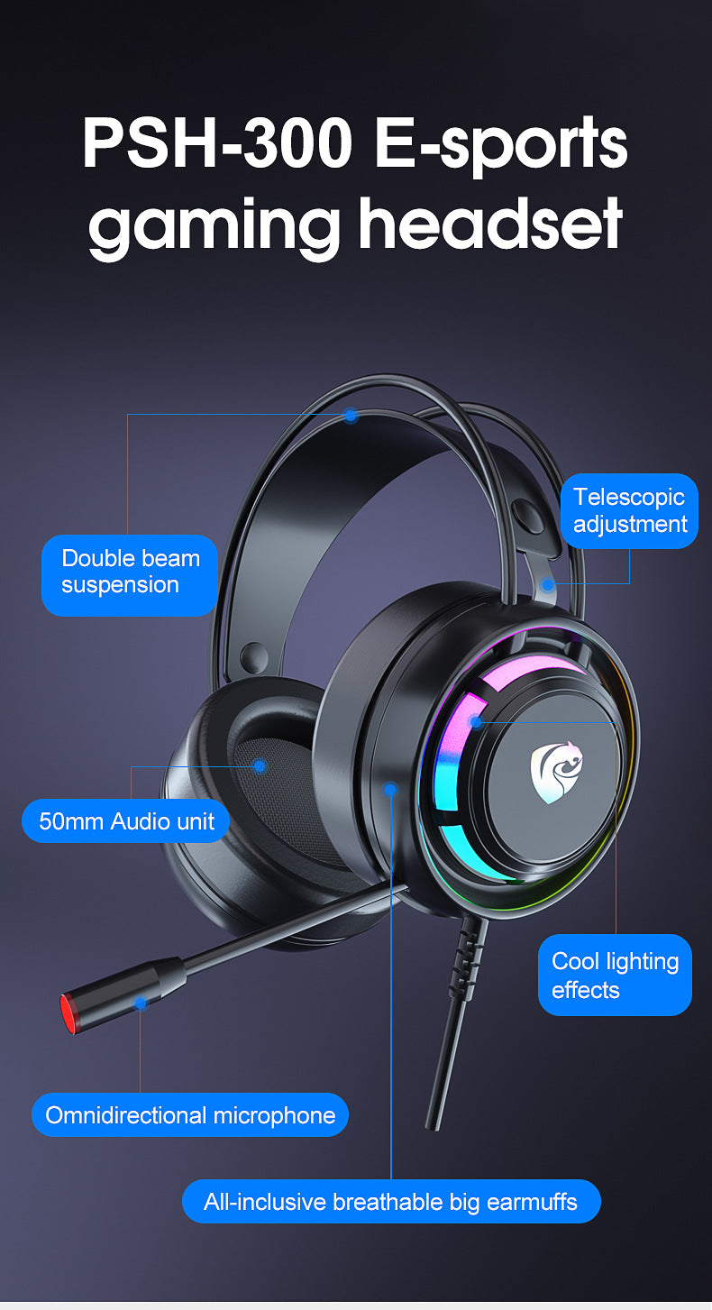 Cross-border PSH-300 computer game headset headset 7.1-channel e-sports with microphone wired subwoofer