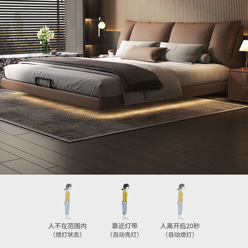 New Italian-style luxury genuine leather floating bed, modern minimalist home bridal bed, double master bed, large bed, internet-famous leather art bed