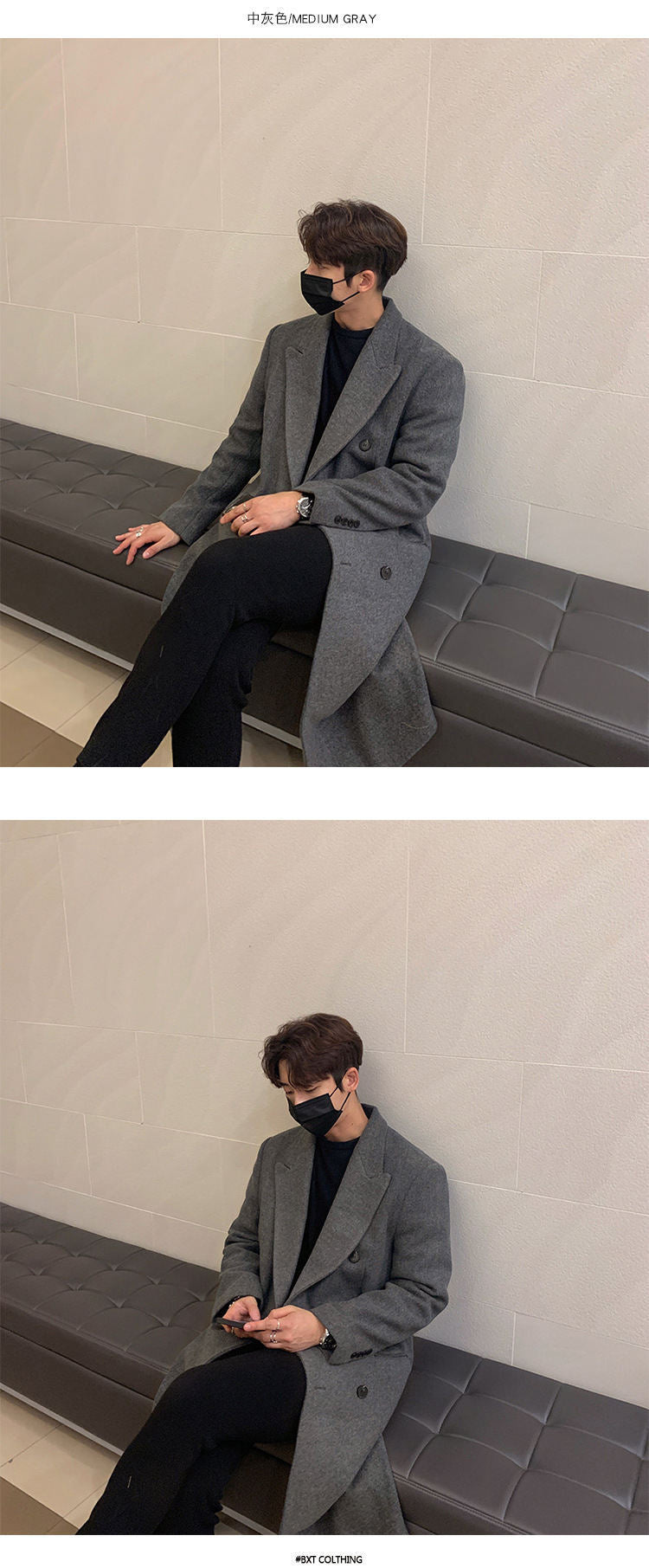 2024 Winter Men's Mid-length Knee-length Thickened Loose Korean Double-breasted Woolen Coat Coat Woolen Coat Padilla Innovations LLC