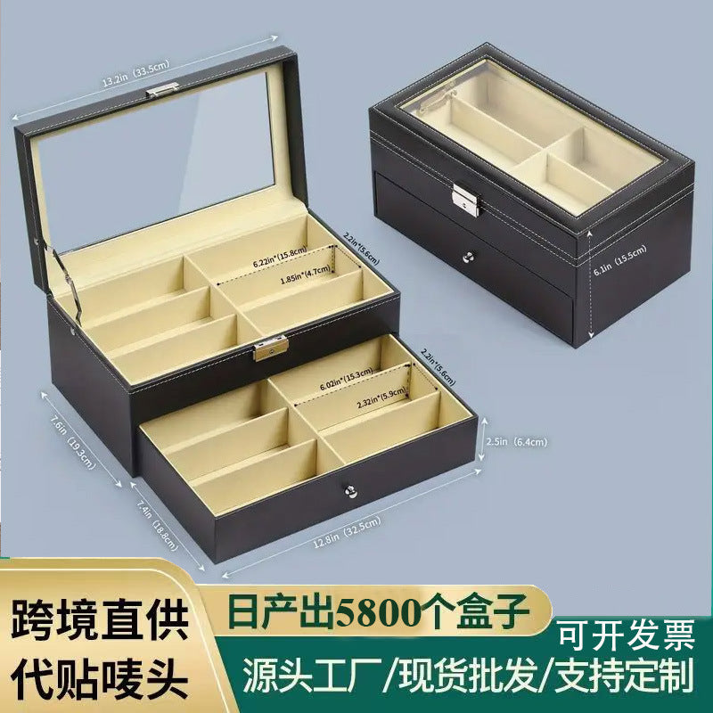 Caja organizadora de piel para relojes, gafas y joyas