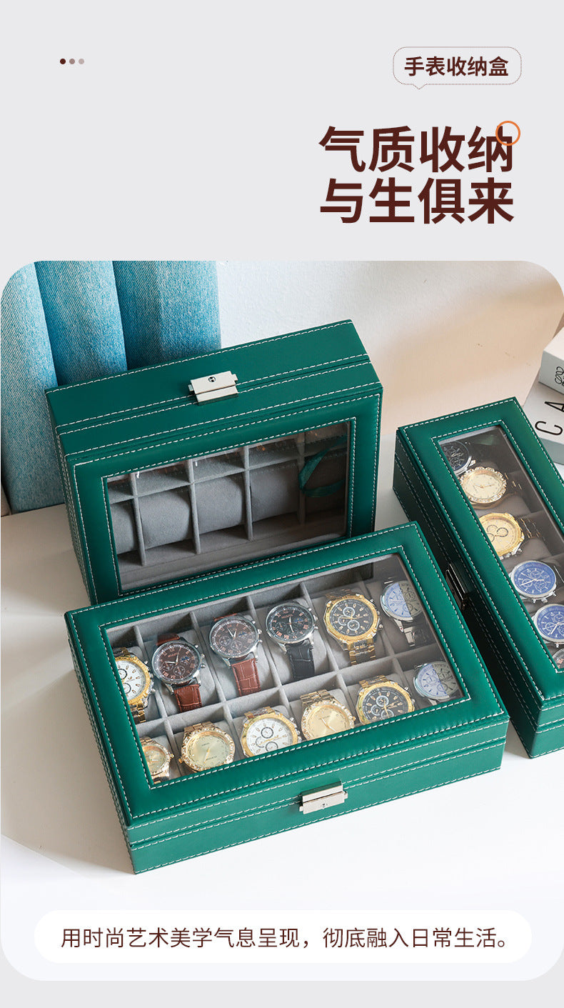 Caja de cuero para guardar relojes y joyas con cerradura