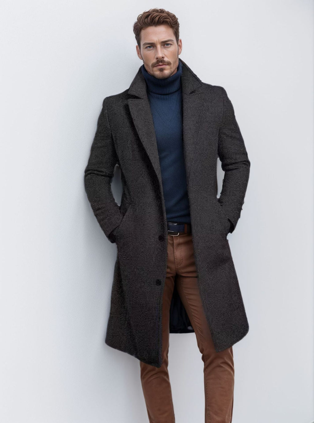 Foreign Trade Men's 2024 New Woolen Coat Men's Mid-length Solid Color Woolen Coat for Autumn and Winter Youth Coat Padilla Innovations LLC