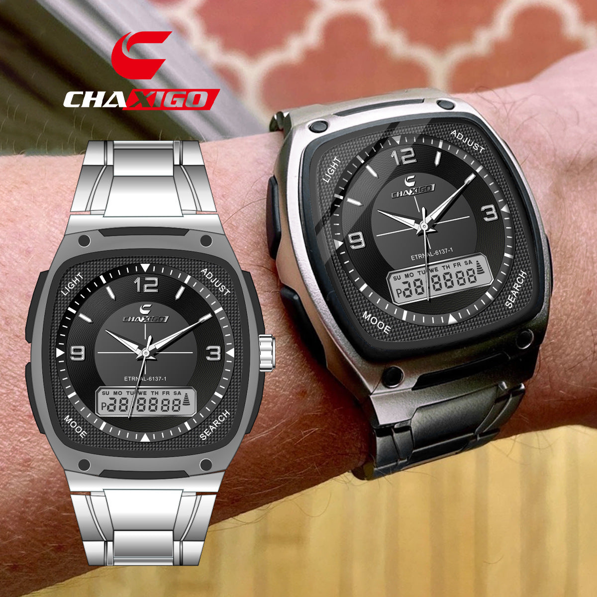 CHAXIGO Men’s Luminous Square Watch — Supplier-Listed 30 m Water Resistance
