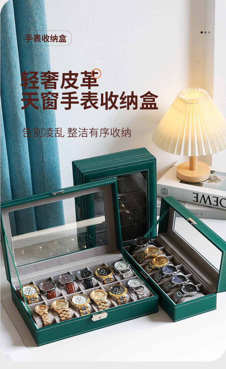 Caja de cuero para guardar relojes y joyas con cerradura