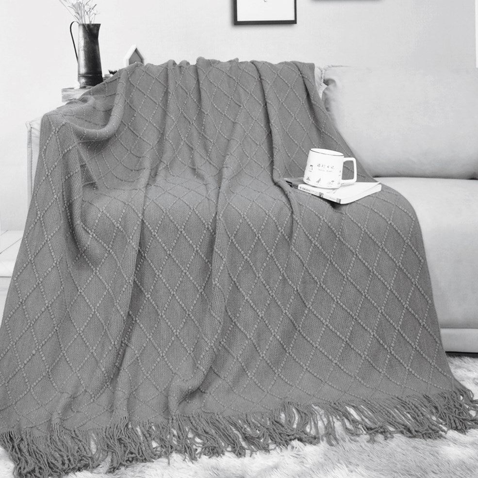Knitted Blanket Scandinavian Pure Color Soft Maternal and Infant Grade Hotel Accessible Luxury Tassel Knitted Blanket Comfortable Office Nap Blanket