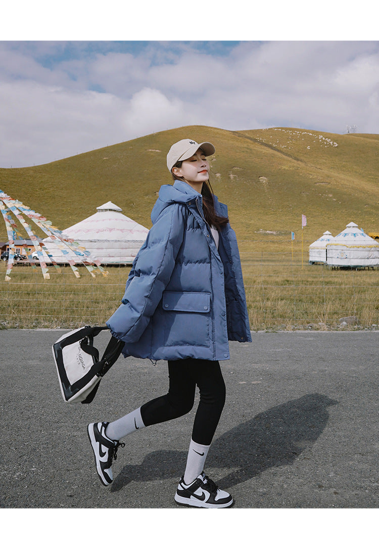 2024 Winter New Cotton-padded Coat Cotton-padded Coat Women's Hooded Bread Suit Short Small College-style Age-reducing Cotton-padded Coat Coat Padilla Innovations LLC
