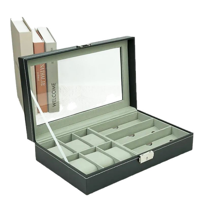 Caja organizadora de piel para relojes, gafas y joyas