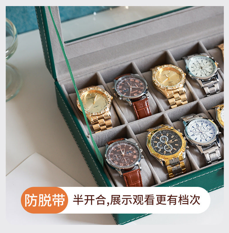 Caja de cuero para guardar relojes y joyas con cerradura