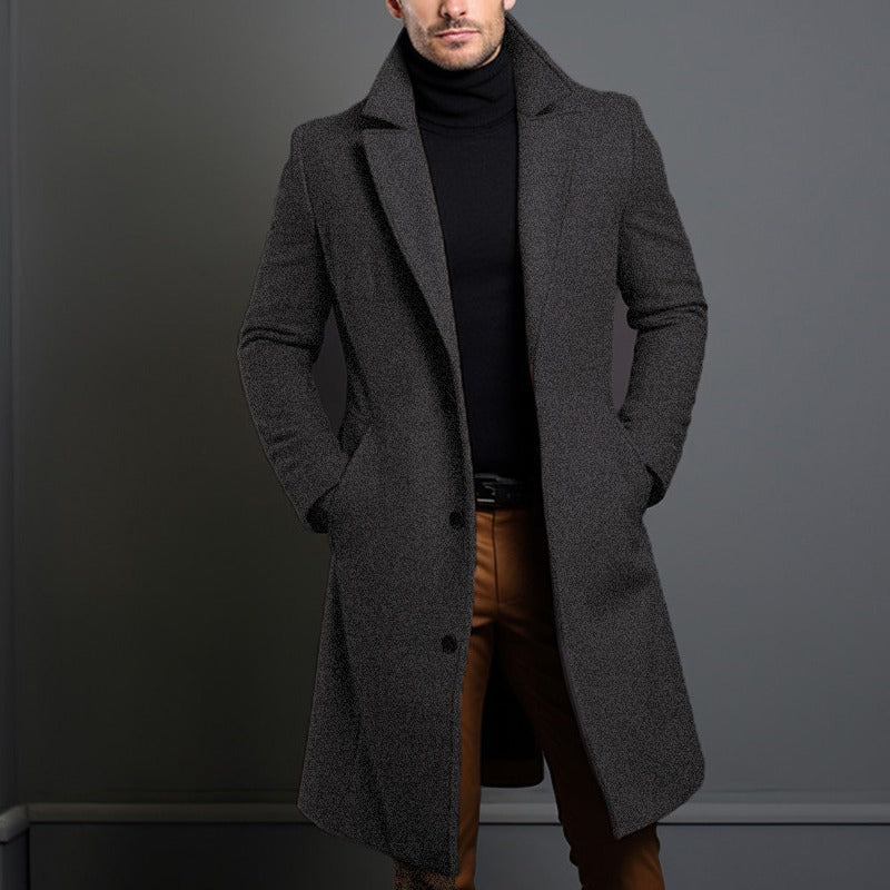 Foreign Trade Men's 2024 New Woolen Coat Men's Mid-length Solid Color Woolen Coat for Autumn and Winter Youth Coat Padilla Innovations LLC