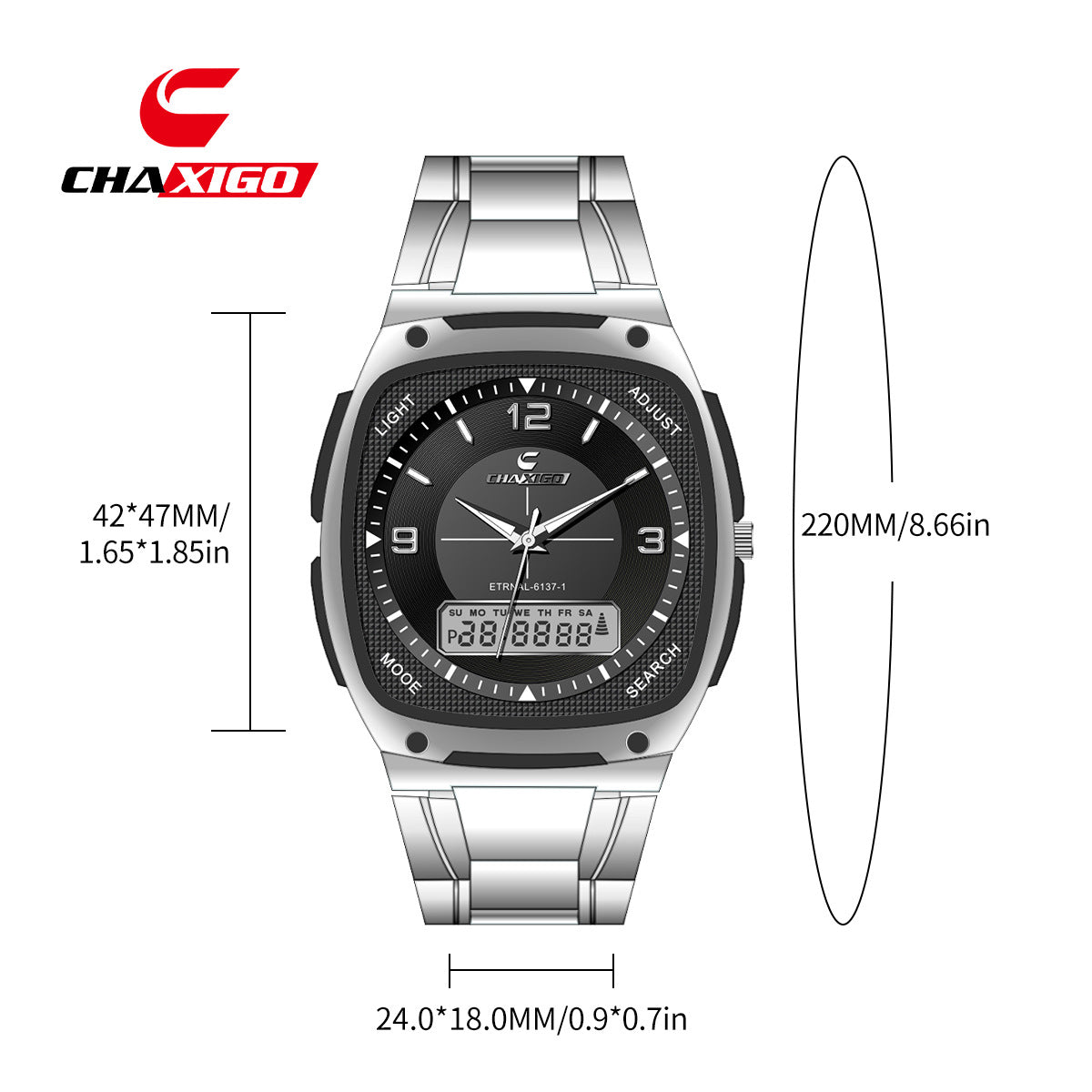 CHAXIGO Men’s Luminous Square Watch — Supplier-Listed 30 m Water Resistance