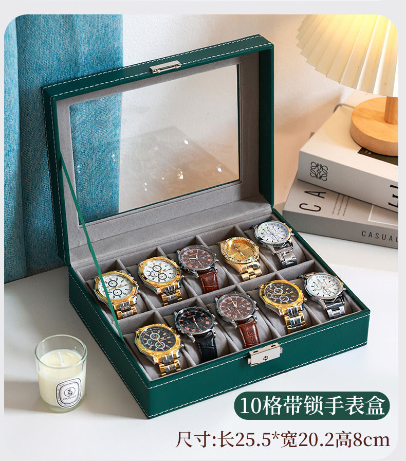 Caja de cuero para guardar relojes y joyas con cerradura