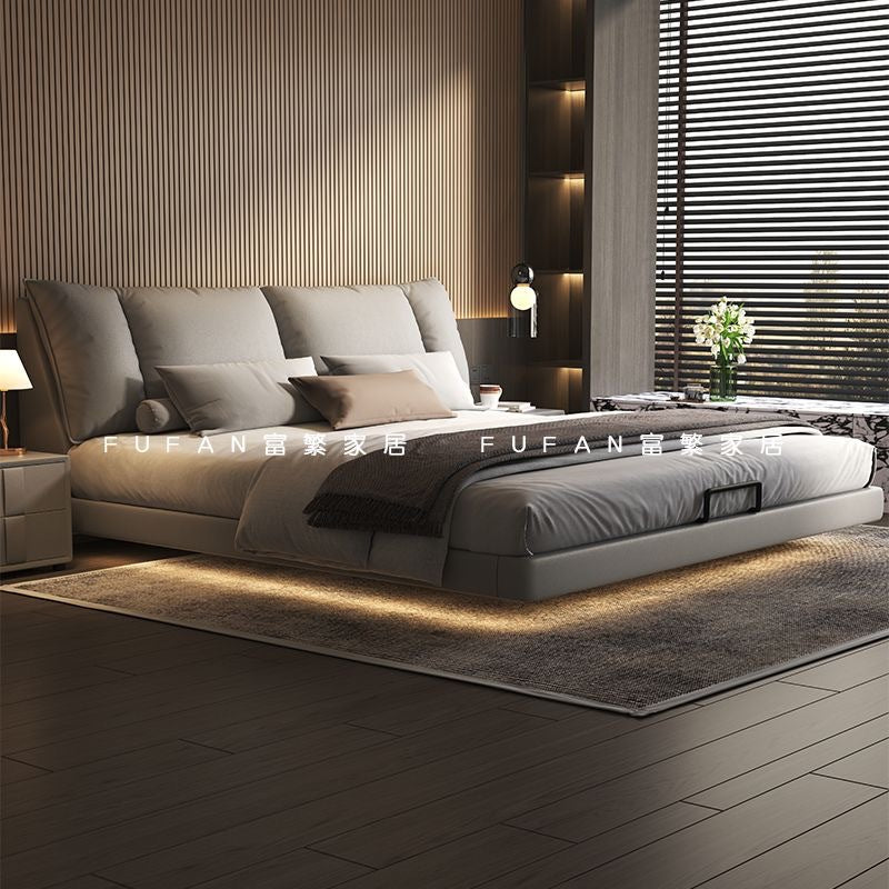 New Italian-style luxury genuine leather floating bed, modern minimalist home bridal bed, double master bed, large bed, internet-famous leather art bed