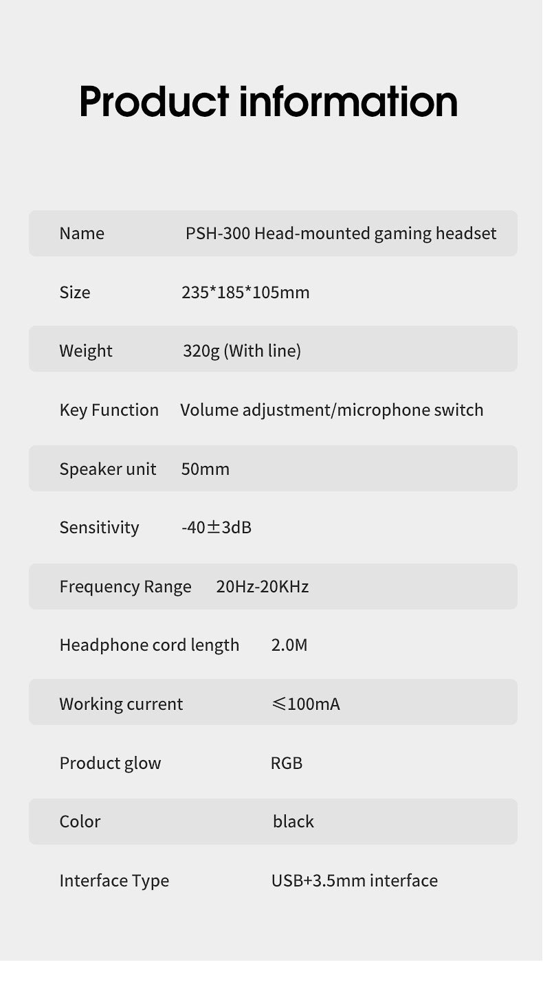 Cross-border PSH-300 computer game headset headset 7.1-channel e-sports with microphone wired subwoofer