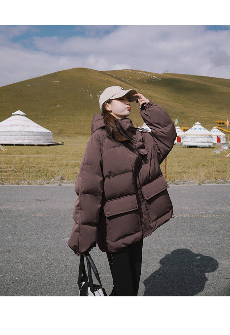 2024 Winter New Cotton-padded Coat Cotton-padded Coat Women's Hooded Bread Suit Short Small College-style Age-reducing Cotton-padded Coat Coat Padilla Innovations LLC