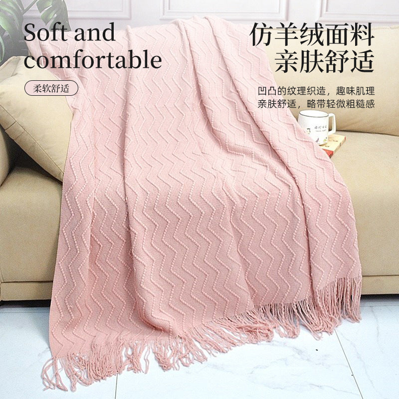 Scandinavian Knitted Tassel Throw Blanket