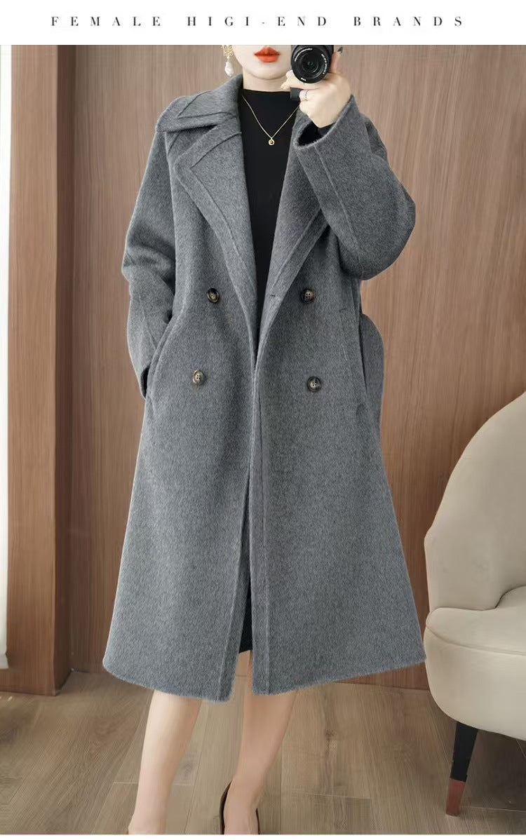 24 Winter New Mid-length Double-sided Wool Coat New Popular Cashmere Coat Thickened Over-the-knee Wool Coat Padilla Innovations LLC