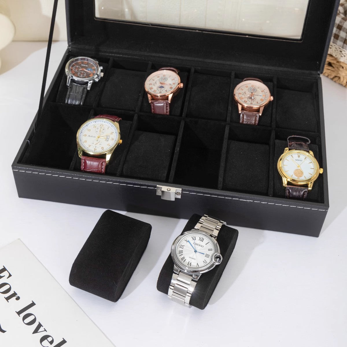 Caja organizadora de piel para relojes, gafas y joyas