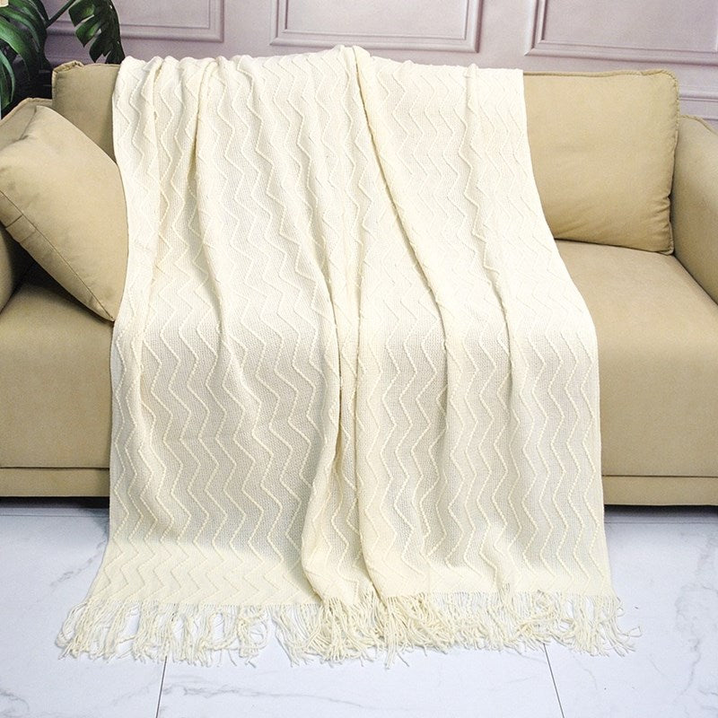 Scandinavian Knitted Tassel Throw Blanket