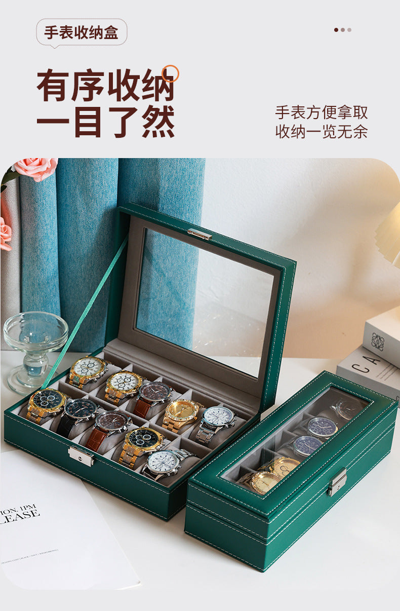 Caja de cuero para guardar relojes y joyas con cerradura