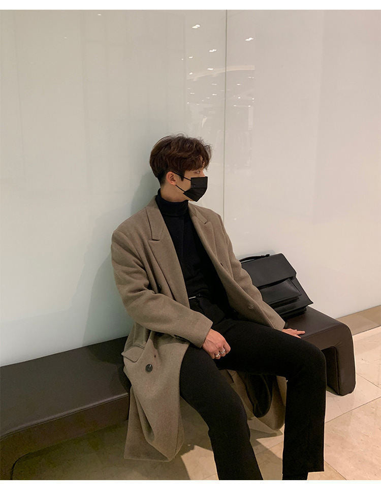 2024 Winter Men's Mid-length Knee-length Thickened Loose Korean Double-breasted Woolen Coat Coat Woolen Coat Padilla Innovations LLC