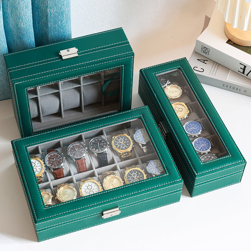 Caja de cuero para guardar relojes y joyas con cerradura