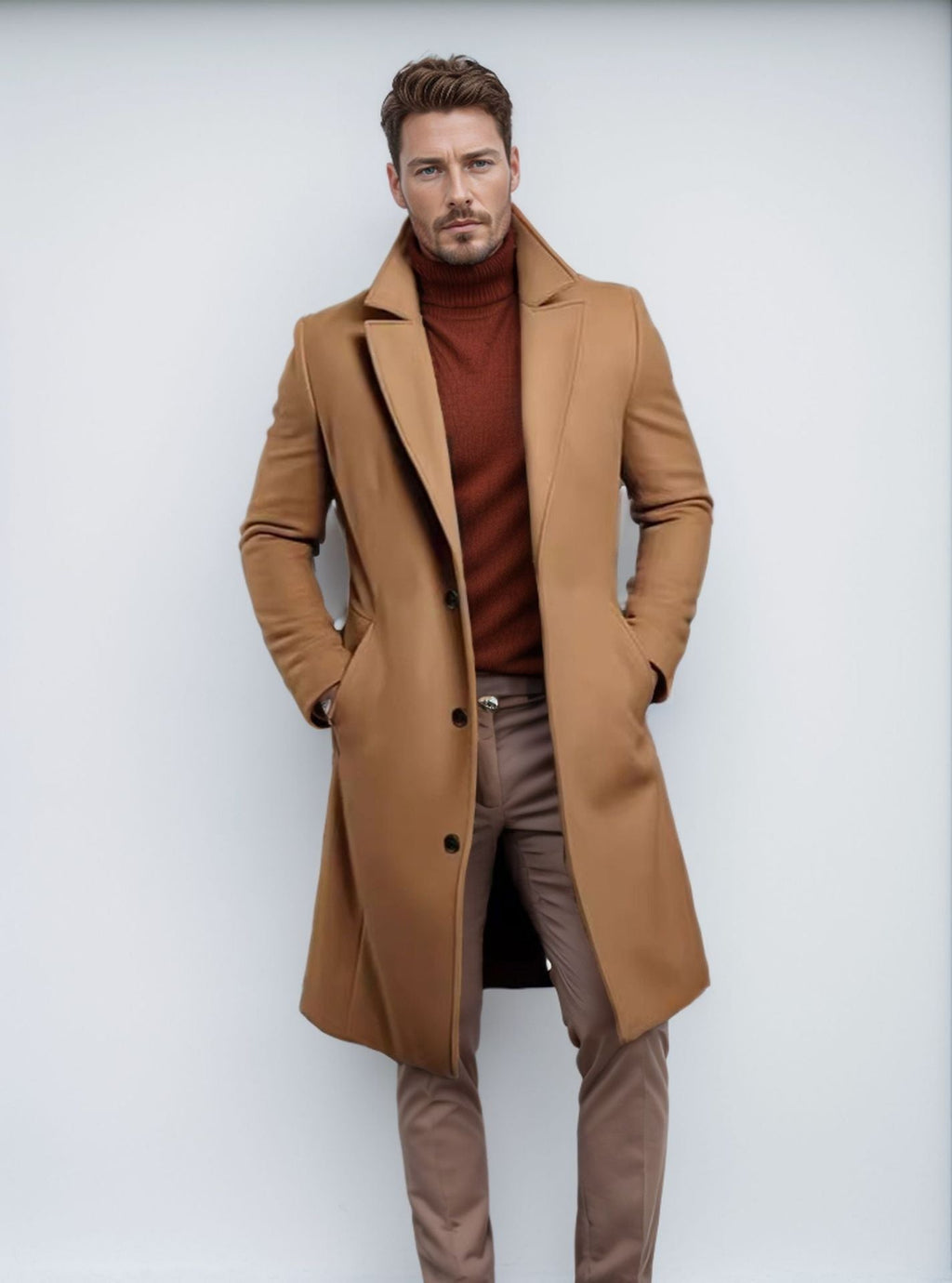Foreign Trade Men's 2024 New Woolen Coat Men's Mid-length Solid Color Woolen Coat for Autumn and Winter Youth Coat Padilla Innovations LLC