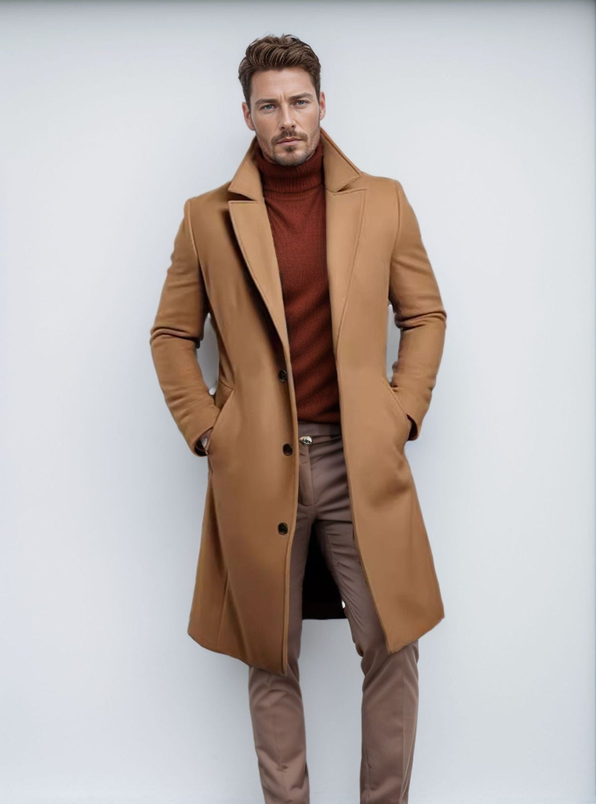 Foreign Trade Men's 2024 New Woolen Coat Men's Mid-length Solid Color Woolen Coat for Autumn and Winter Youth Coat Padilla Innovations LLC