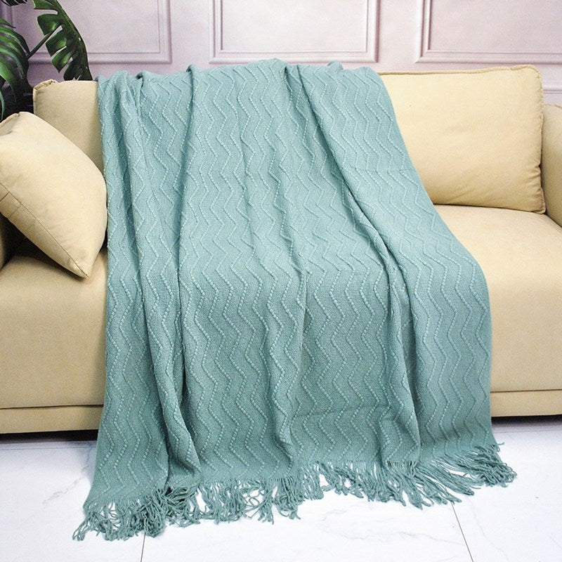 Scandinavian Knitted Tassel Throw Blanket