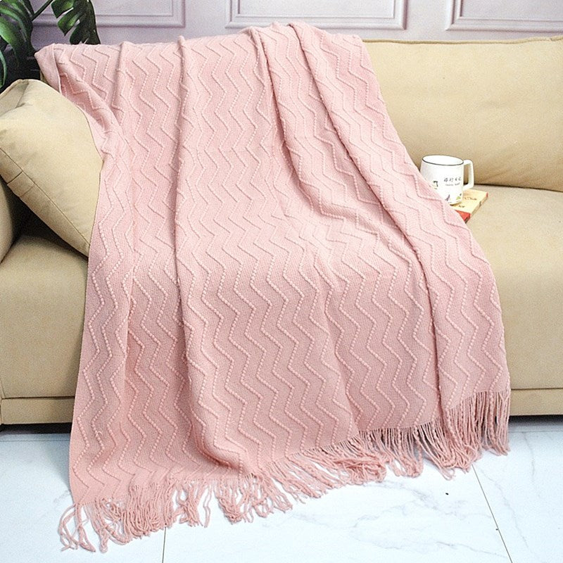 Scandinavian Knitted Tassel Throw Blanket