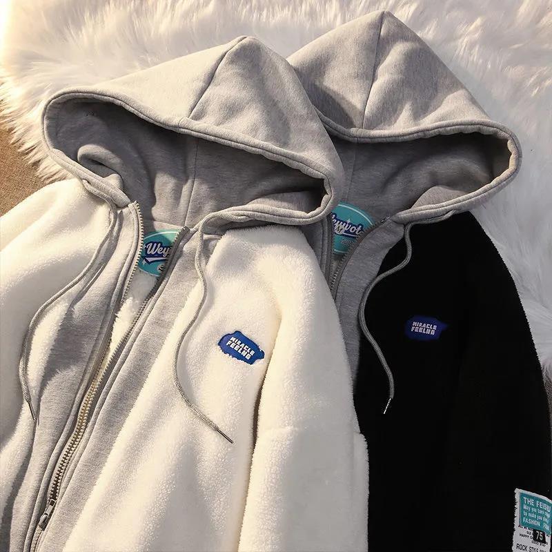 American-style faux lambswool fake two-piece coat for women trendy ins autumn and winter hooded cotton-padded coat thickened loose couple Padilla Innovations LLC