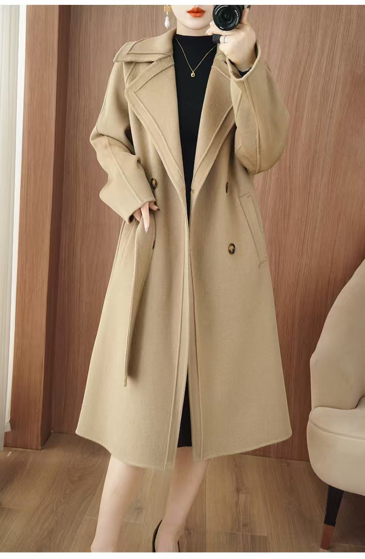 24 Winter New Mid-length Double-sided Wool Coat New Popular Cashmere Coat Thickened Over-the-knee Wool Coat Padilla Innovations LLC