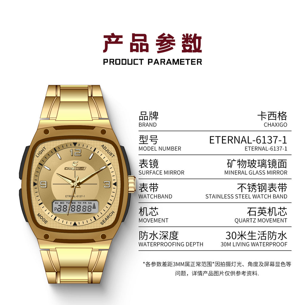 CHAXIGO Men’s Luminous Square Watch — Supplier-Listed 30 m Water Resistance