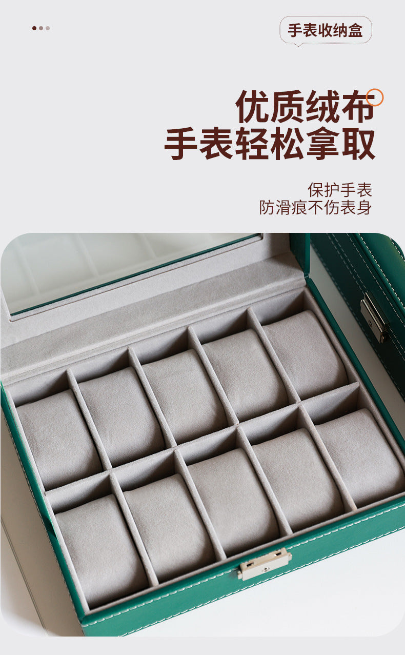 Caja de cuero para guardar relojes y joyas con cerradura