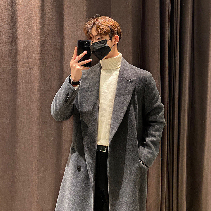 2024 Winter Men's Mid-length Knee-length Thickened Loose Korean Double-breasted Woolen Coat Coat Woolen Coat Padilla Innovations LLC