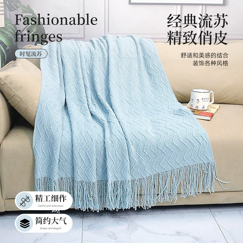 Scandinavian Knitted Tassel Throw Blanket