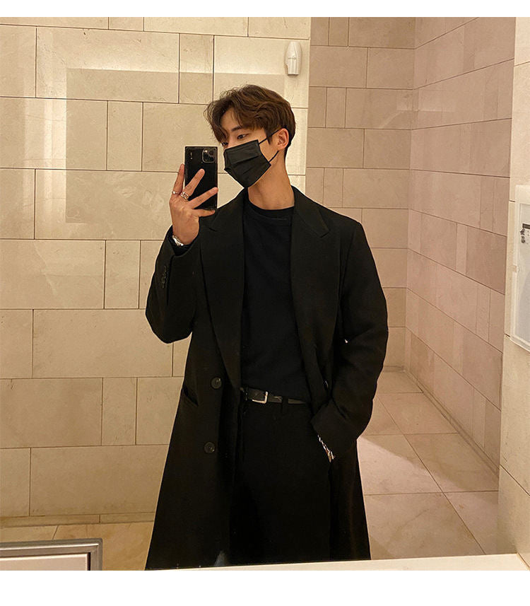 2024 Winter Men's Mid-length Knee-length Thickened Loose Korean Double-breasted Woolen Coat Coat Woolen Coat Padilla Innovations LLC